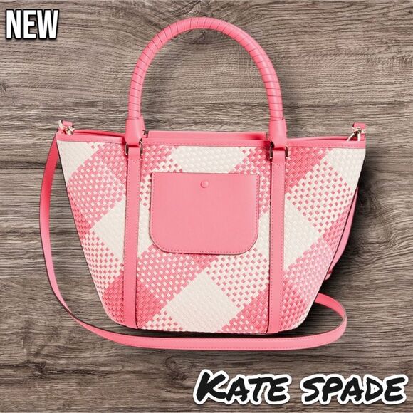 New NWT Kate Spade New York woven plaid tote bag - Picture 3 of 8